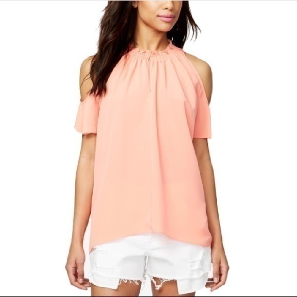 Rachel Rachel Roy Crepe Ruffled Cold Shoulder Top